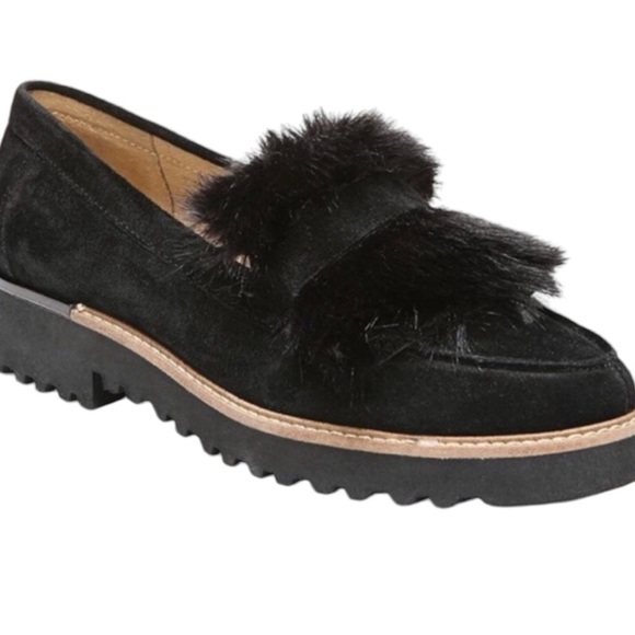 Women’s FRANCO SARTO Cyrus Black Suede Faux Fur Loafers Shoes - Picture 2 of 6